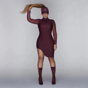 Adidas x Ivy Park Beyonce Maroon Asymmetrical Dress size XS NWT